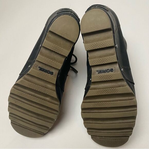 Sorel Joan of Arctic Lace Up Mid Wedge Lexie Wedge Black Leather 8 waterproof - Picture 5 of 6